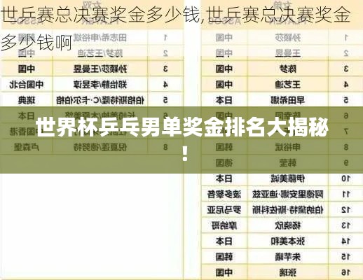 世界杯乒乓男单奖金排名大揭秘！